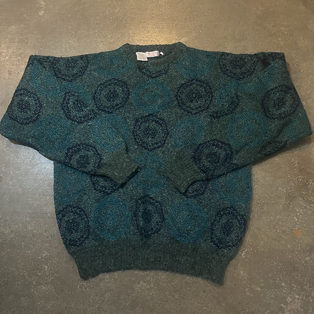Vintage Bugatchi Uomo Knit Sweater Unisex Medium Geometric Wool‎ Acyclic